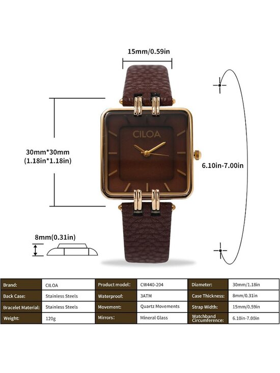 Women\'s Brown Leather Strap Classic Casual Fashion Square Dial Wrist Watch main image 4